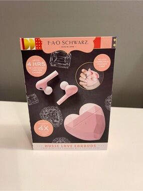 FAO Schwarz Pink Heart Wireless Earbuds with Charging Case